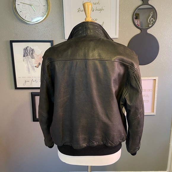 Chevignon Paris Vintage Black Thick Leather Bomber Aviator Coat - Picture 4 of 17
